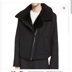 Vince cropped shearling fur lined moto jacket in black size small